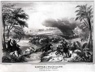 Schlacht von Palo Alto. Angriff der Dragoner von Captain May, bei dem General La Vega gefangen genommen wurde, 8. Mai 1846